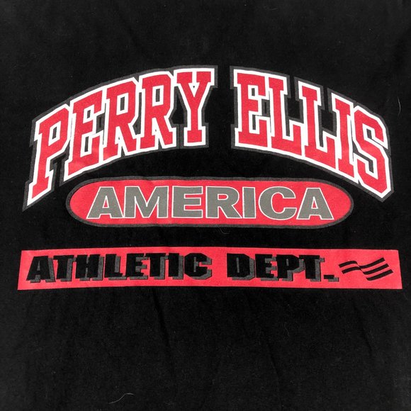 VTG 90s Perry Ellis America Shirt Men Extra Extra Large Black Red Spell Out Logo - Picture 2 of 9